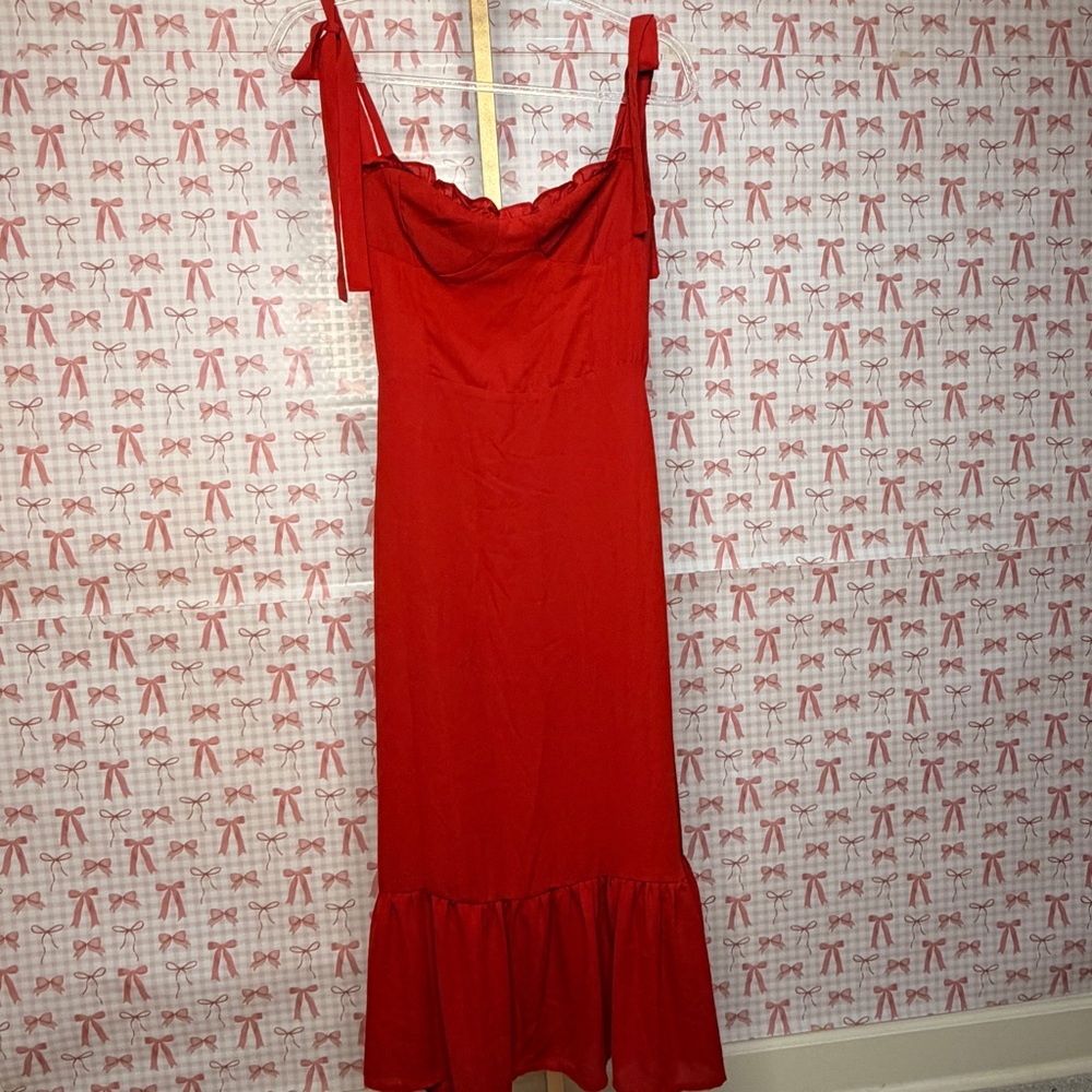 O.P.T. Tuckernuck Rebel Red Midi Summer Dress Tie Strap Ruffles XS